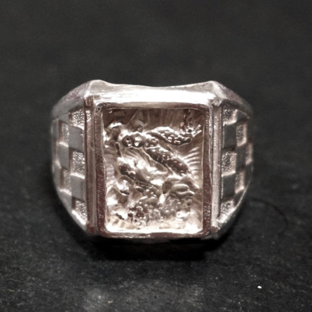 Sterling Silver Zodiac Shiny Dragon Men's Ring
